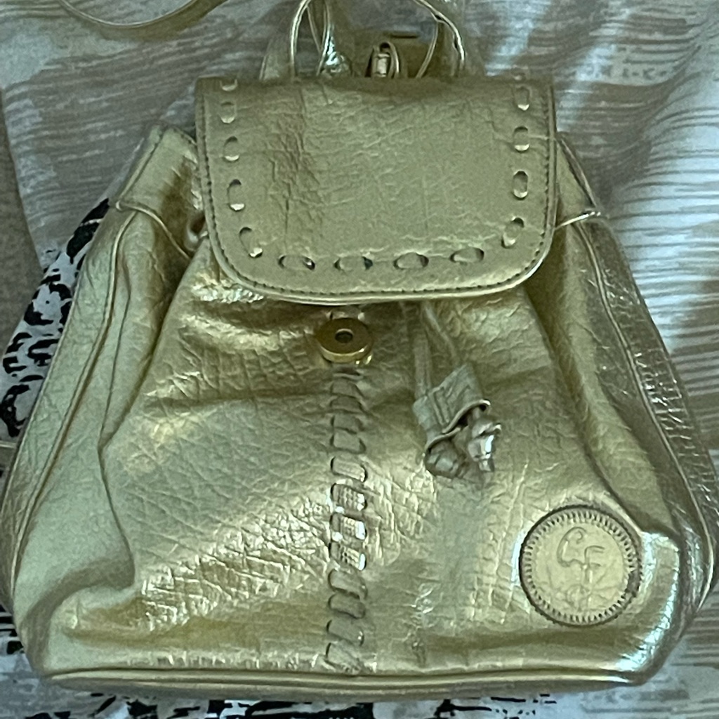 Carlos Falchi Backpack, Gold, Metallic Leather